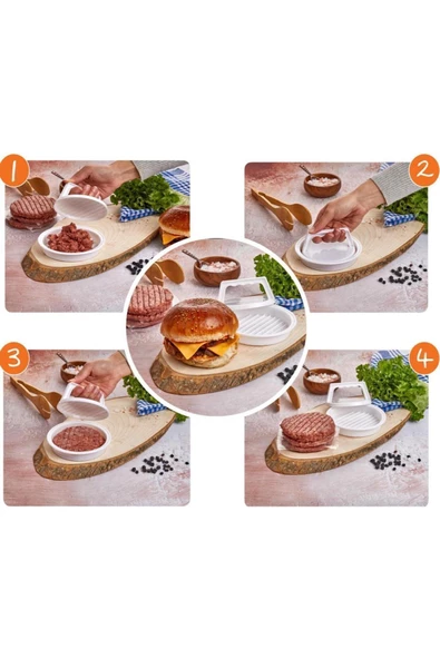 Hamburger ve Köfte Kalıbı Şekillendirici Pratik Köfte Yapma Aparatı Ve Şekilli Patates Dilimleyici - Resim 5