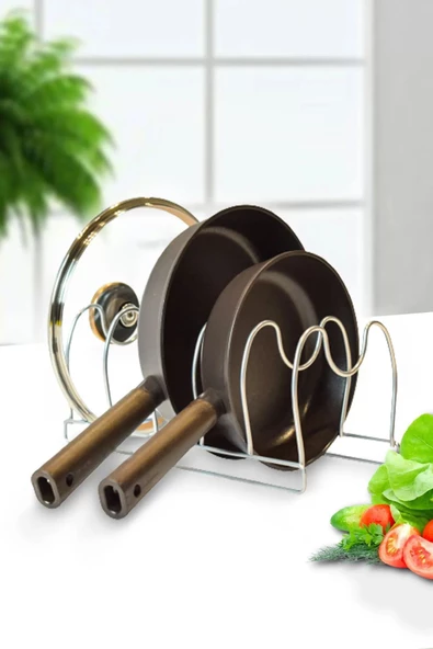 2'li Tava Ve Tencere Kapağı Düzenleyici Mutfak Dolap Ve Çekmece Organizeri 5 Bölmeli Mat Metal - 6