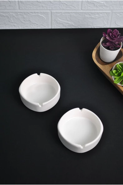 2 Adet Mat Seramik Kül Tablası Sade Yuvarlak Kül Tabağı Küllük 10 cm - 3