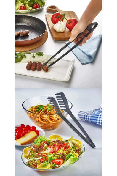 11 Parça Yanmaz Yapışmaz Teflon Kaplama Servis Seti Kepçe Kevgir Spatula Kaşık Plastik Servis Takımı - Resim 3