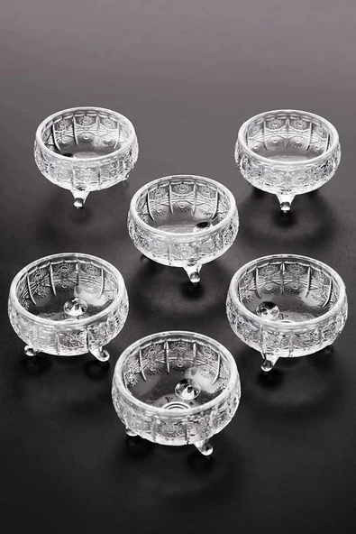 6'lı Ayaklı Kristal Cam Lüks Çerezlik / Lokumluk/ Reçellik (8X8X5 Cm) - 1