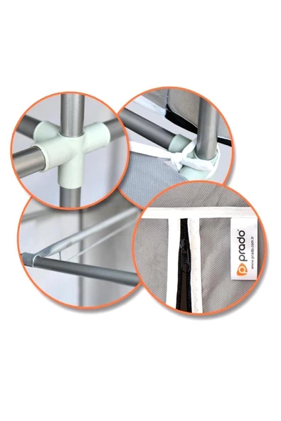 DZGN HOME Stark Xtra Çift Yandan Raflı Çelik Profilli Bez Dolap Gri - Resim 4