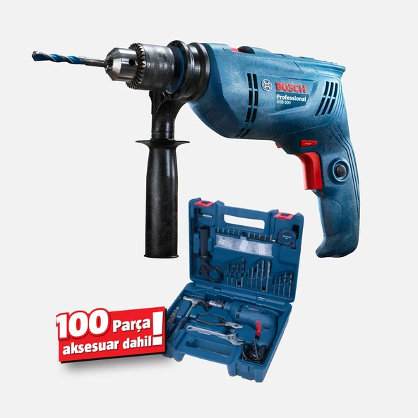 Bosch GSB 600 Darbeli Matkap + 100 Parca Aksesuar Seti