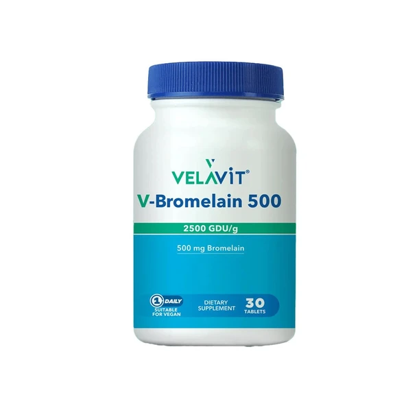 Velavit V-Bromelain 500 - Bromelain İçeren Takviye Edici Gıda 30 Tablet ürün görseli