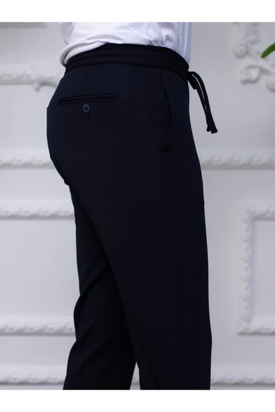 GILAPA Erkek Büyük Beden Lacivert Örme Jogger Pantolon - Resim 3