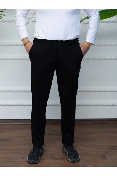 GILAPA Erkek Siyah Çelik Desen Örme Jogger Pantolon