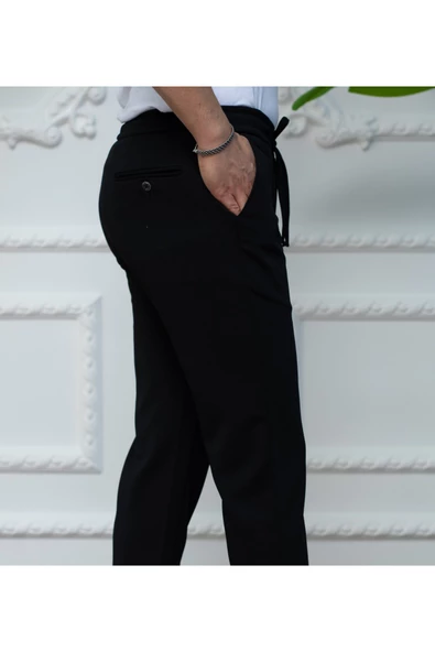GILAPA Erkek Siyah Örme Jogger Pantolon - Resim 3