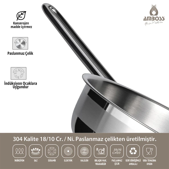 Saphire 3 Parça Indüksiyon Uyumlu Paslanmaz Çelik Tencere Tava Seti - 4