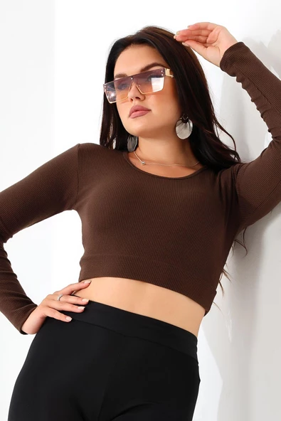 Likralı Simit Yaka Kollu Crop - Resim 11