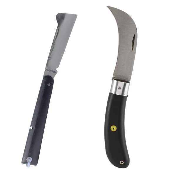 Plastik Saplı Bıçak Çakı Aşı Bıçağı Profesyonel Çelik Eğri Uçlu Bağ Ağaç Budama Aşı Çakısı 2'Lİ Set - 6