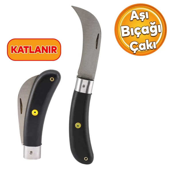 Plastik Saplı Bıçak Çakı Aşı Bıçağı Profesyonel Çelik Eğri Uçlu Bağ Ağaç Budama Aşı Çakısı 2'Lİ Set - 2