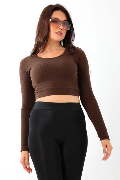 Likralı Simit Yaka Kollu Crop - Resim 12