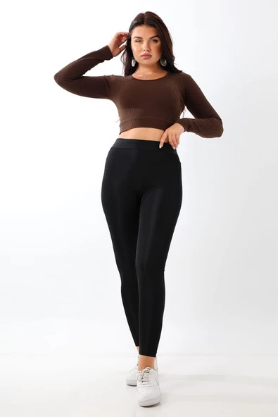 Likralı Simit Yaka Kollu Crop - Resim 6