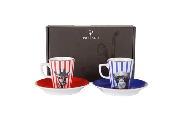 Porland Wild Life Monkey-Giraffe 2 Kişilik Kahve Takımı 80cc
