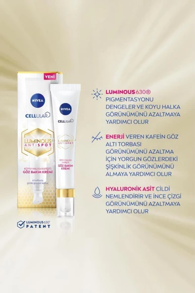 Nivea Luminous630 Koyu Halka Karşıtı Göz Bakım Kremi 15ml, Aydınlık Göz Çevresi, Hyaluronik Asit Etkili - 2