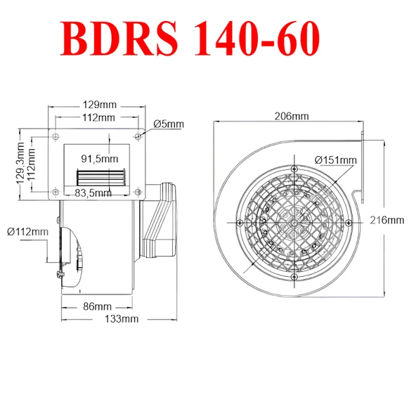 Havalandırma Aspiratörü Salyangoz Fan BDRS140-60 Tek Emişli Kirli Hava Kötü Koku Metal Vantilatör - 2