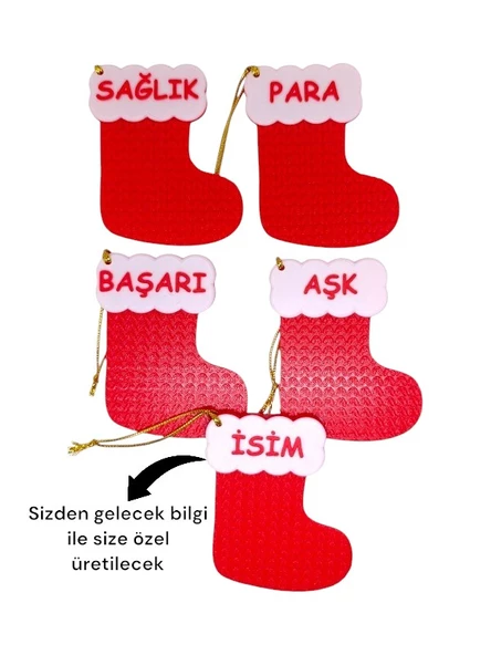 Yılbaşı Çam Ağacı Süsleri Yeni Yıl Çorap 4+1 Adet isme özel - 2