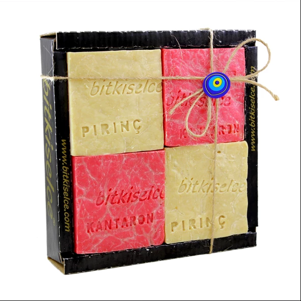 bitkiselce Doğal El Yapımı Kantaron Yağlı & Pirinç Özlü Sabun Seti / 4'lü Cilt Bakım Sabunu 450 Gr.