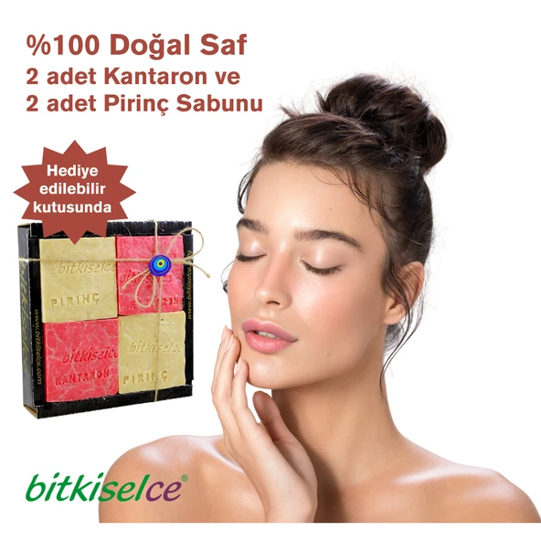 bitkiselce Doğal El Yapımı Kantaron Yağlı & Pirinç Özlü Sabun Seti / 4'lü Cilt Bakım Sabunu 450 Gr. - 2