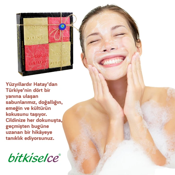 bitkiselce Doğal El Yapımı Kantaron Yağlı & Pirinç Özlü Sabun Seti / 4'lü Cilt Bakım Sabunu 450 Gr. - 4