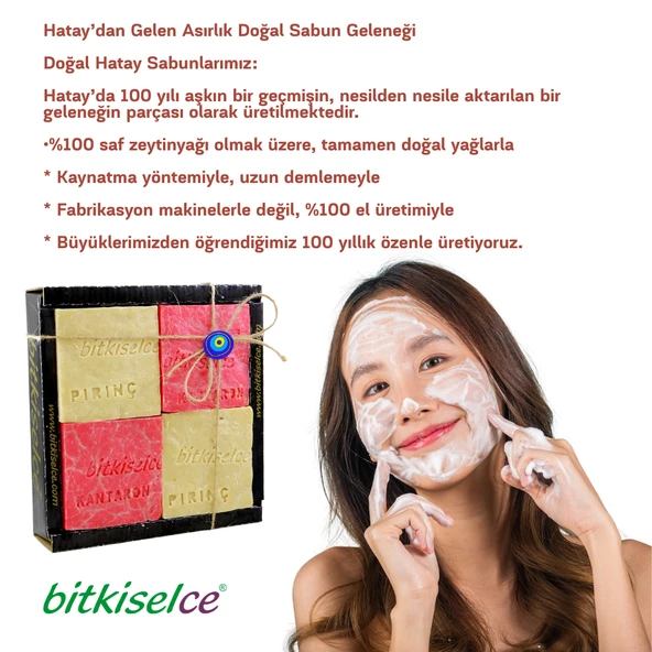 bitkiselce Doğal El Yapımı Kantaron Yağlı & Pirinç Özlü Sabun Seti / 4'lü Cilt Bakım Sabunu 450 Gr. - 5
