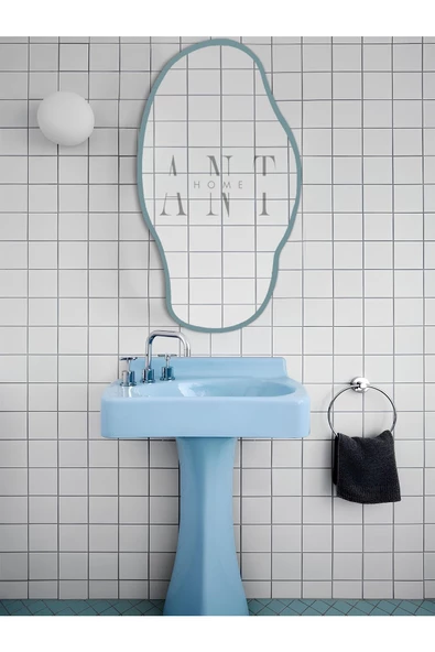 ant home Asimetrik 75x40 Cm Konsol Aynası, Dresuar Aynası, Tuvalet Aynası, Holl Aynası, Banyo Aynası Mavi