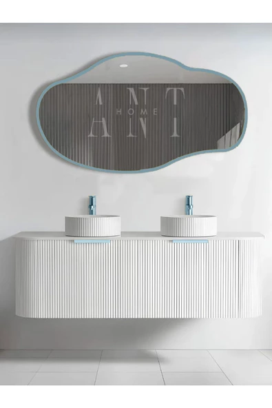 ant home Asimetrik 75x40 Cm Konsol Aynası, Dresuar Aynası, Tuvalet Aynası, Holl Aynası, Banyo Aynası Mavi - 2
