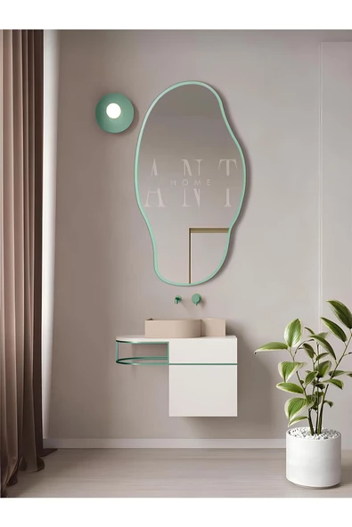 ant home Asimetrik 75X40  CM Konsol Aynası, Dresuar Aynası, Tuvalet Aynası, Holl Aynası, Banyo Aynası YEŞİL - 1