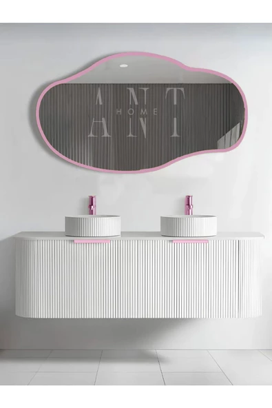ant home Asimetrik 75x40 Cm Konsol Aynası, Dresuar Aynası, Tuvalet Aynası, Holl Aynası, Banyo Aynası Pembe - Resim 2