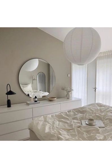 CG HOME 90cm Yuvarlak Ayna, Dekoratif Ayna, Rodajlı Kaliteli Ayna ,gerçek Konsol, Hol, Deresuar Aynası.