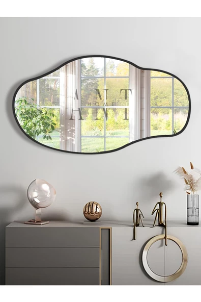 ant home Asimetrik 90X50 Konsol, Dresuar, Tuvalet Aynası 1.kalite Şişecam Ayna Siyah - 4