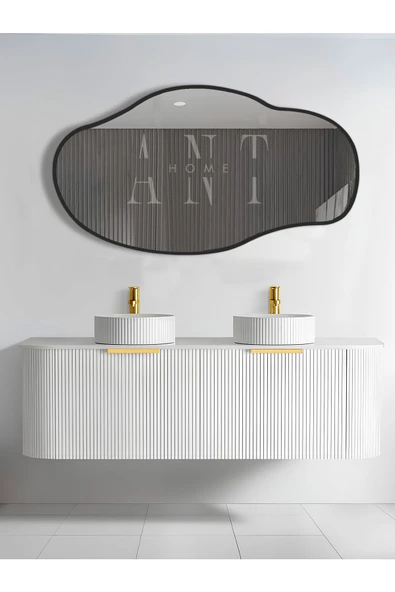 ant home Asimetrik 90X50 Konsol, Dresuar, Tuvalet Aynası 1.kalite Şişecam Ayna Siyah - 3