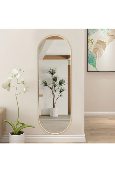 CG HOME Model Alfa Dekoratif Ayna Boy Aynası Mdf 180cm X 62 Cm Elips Ayna Gold - Resim 3