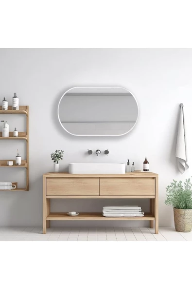 CG HOME model alfa dekoratif ayna duvar aynası konsol aynası MDF 90cm x 50 cm elips ayna BEYAZ