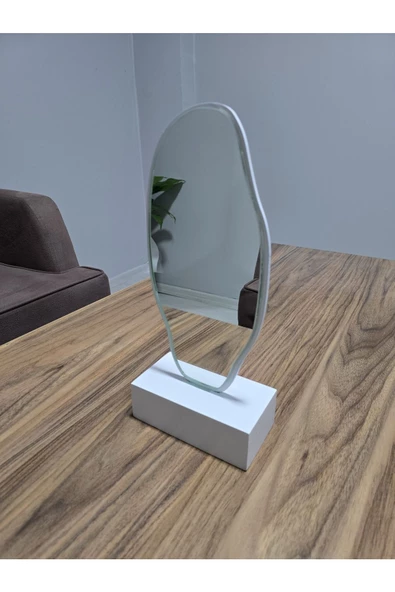 ant home Ultralux Minyatür Asimetrik Ayna Makyaj Aynası Boyalı Özel Tasarım Masaüstü Ayna 36X17 Hediyelik - 2