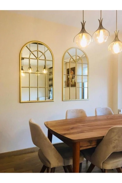 CG HOME Pencere Model Ayna Duvar Aynası Salon Aynası Dressuar Aynası Gold - 4