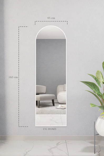 CG HOME Dekoratif Ayna Mdf Oval Boy Ayna Duvar Aynası 165x45 BEYAZ - 3