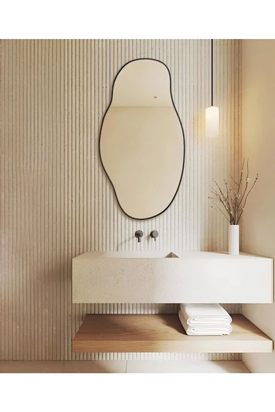 CG HOME Asimetrik75x40 Konsol, Dresuar, Tuvalet Aynası ''siyah''. 1.kalite Şişecam Ayna - 3