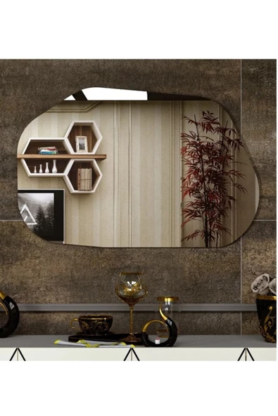 ant home Asimetrik Ayna, Dekoratif Ayna, 85X55 CM Konsol Aynası, Dresuar Aynası, Tuvalet Aynası. - Resim 5