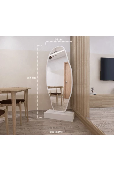 CG HOME Asimetrik Ayna, Ultralüx Boy Aynası, Boy Ayna Beyaz 188x66 Cm - Resim 4