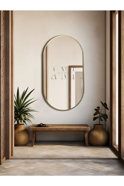 ant home Dekoratif Ayna, Duvar Aynası, Konsol Aynası, Mdf, Elips Ayna, Çerçeveli Ayna 80X40 CM - 2