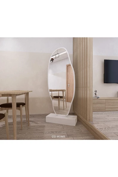CG HOME Asimetrik Ayna, Ultralüx Boy Aynası, Boy Ayna Beyaz 188x66 Cm - Resim 2