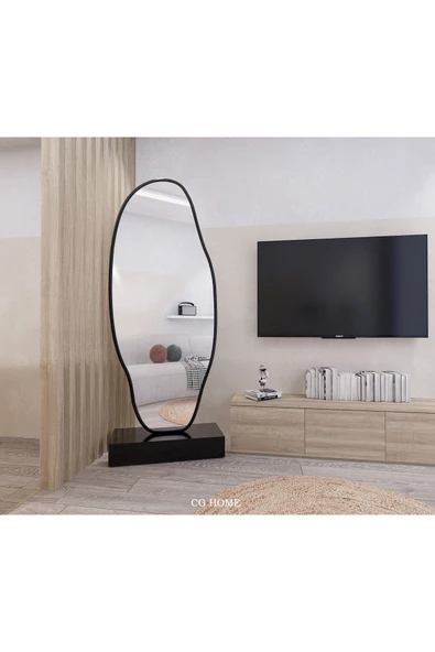 CG HOME Asimetrik Ayna, Ultralüx Boy Aynası, 188x66 Cm Siyah - Resim 5