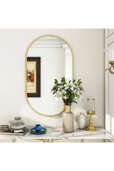 CG HOME Model Alfa Dekoratif Ayna Duvar Aynası Konsol Aynası Mdf Elips Ayna - Resim 5