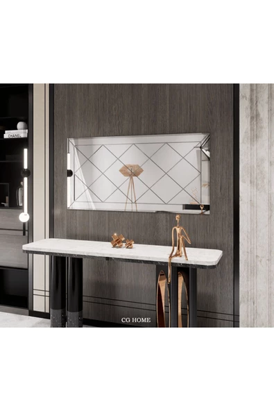 CG HOME Dekoratif Baklava Desenli Bizoteli Salon Ofis Konsol Aynası 120cm X 60cm - 5