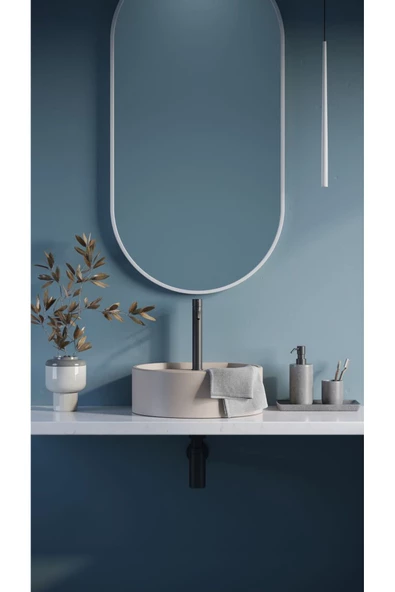 CG HOME model alfa dekoratif ayna duvar aynası konsol aynası MDF 90cm x 50 cm elips ayna BEYAZ - Resim 3