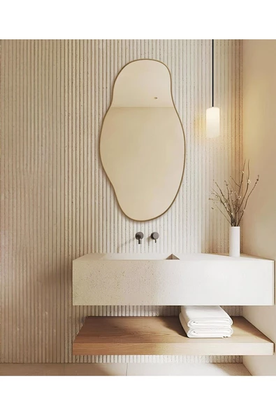 CG HOME Asimetrik75x40 Konsol, Dresuar, Tuvalet Aynası ''gold''. 1.kalite Şişecam Ayna - 3