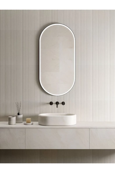 CG HOME model alfa dekoratif ayna duvar aynası konsol aynası MDF 90cm x 50 cm elips ayna BEYAZ - Resim 2