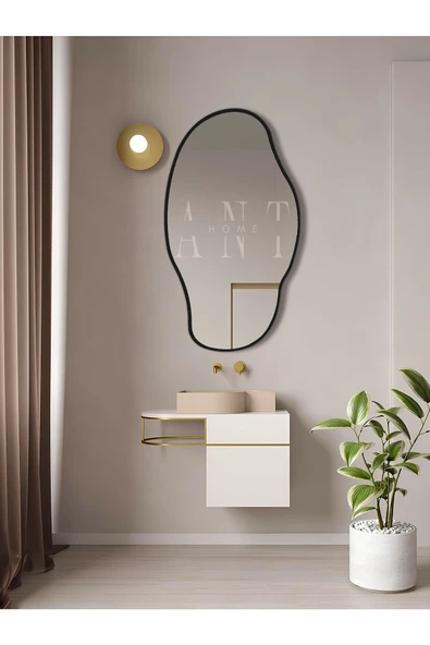 ant home Asimetrik 90X50 Konsol, Dresuar, Tuvalet Aynası 1.kalite Şişecam Ayna Siyah