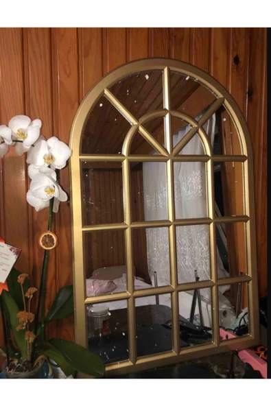 CG HOME Pencere Model Ayna Duvar Aynası Salon Aynası Dressuar Aynası Gold